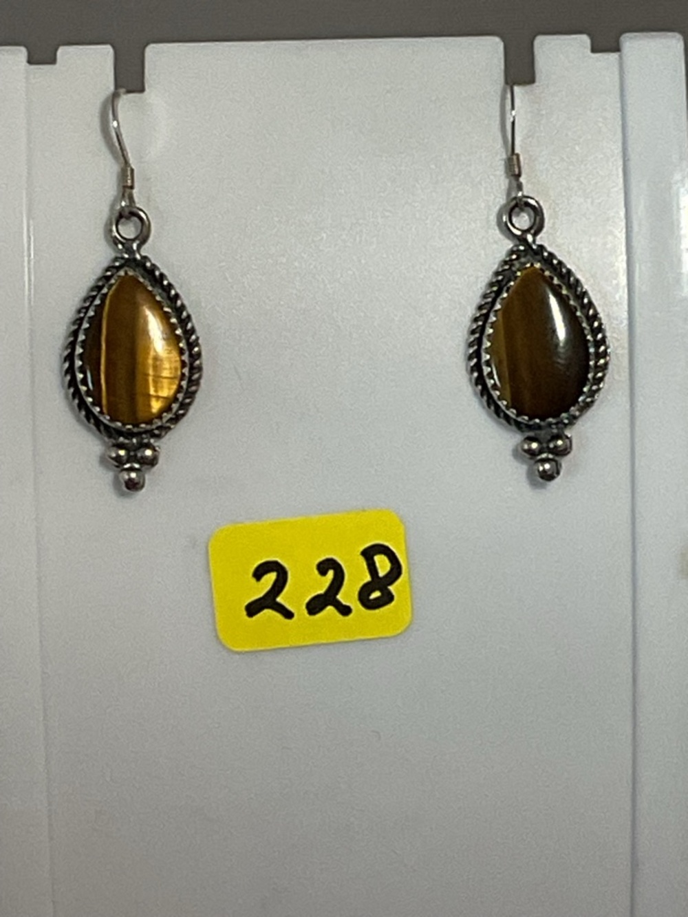 Teardrop Tiger's Eye Dangle Earrings - Brown and Sterling Silver